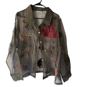 Units Vintage XL Sheer Embroidered Floral Button Top Blouse XL Artsy‎ Lagen Boho